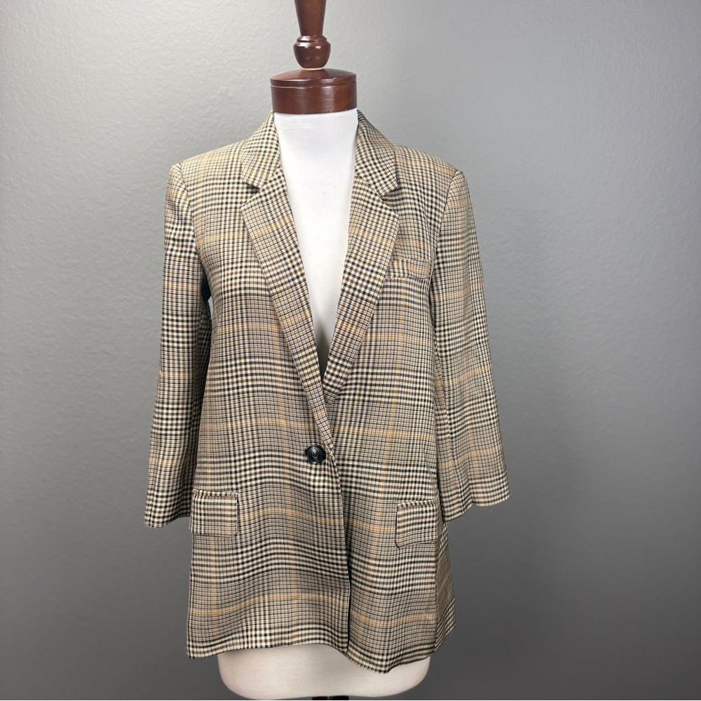 CO GOOP Houndstooth Oversized Plaid Blazer Academia Boyfriend Jacket Sz XS Chic - Picture 2 of 10